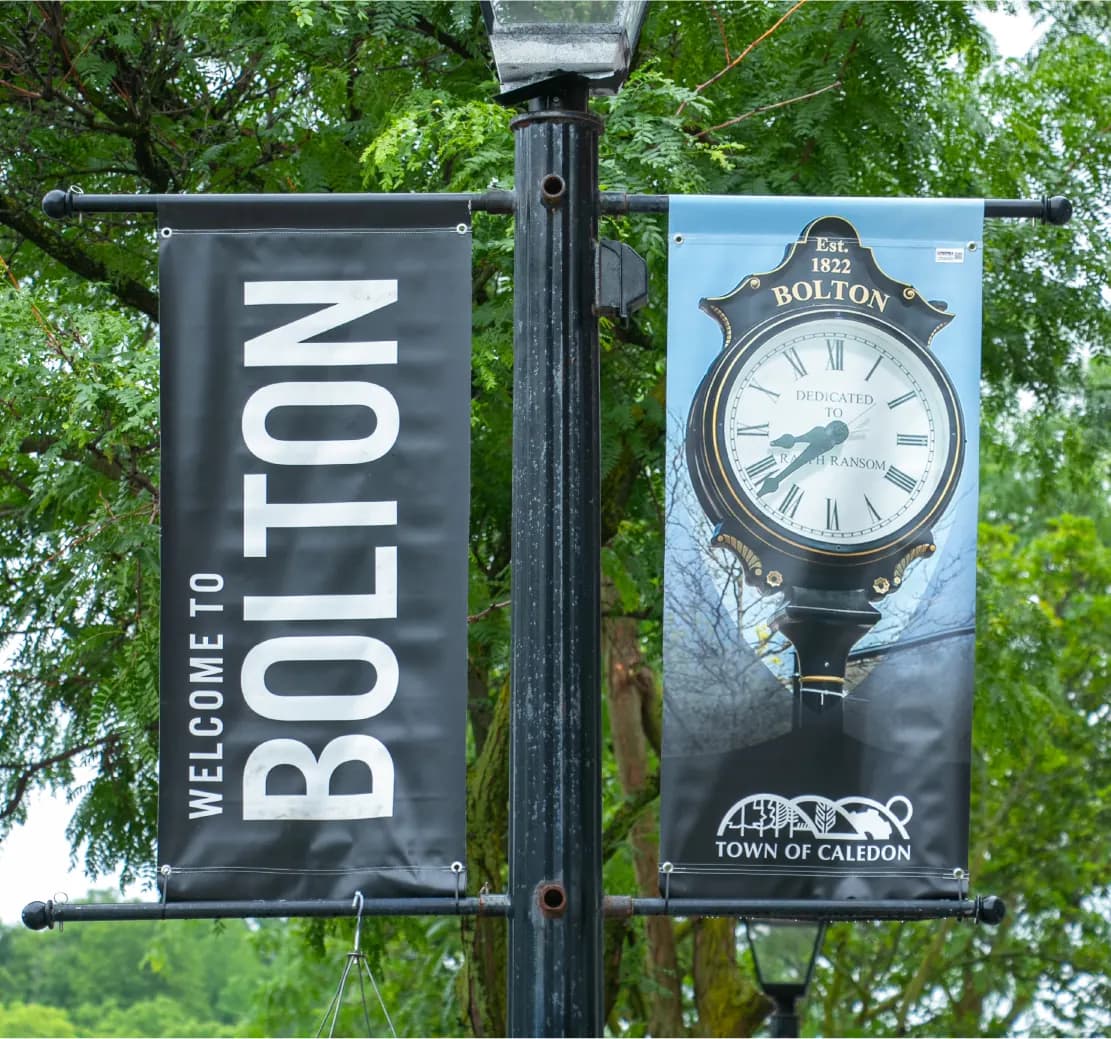 Shops and restaurants in Bolton, a community in the Town of Caledon, Ontario.